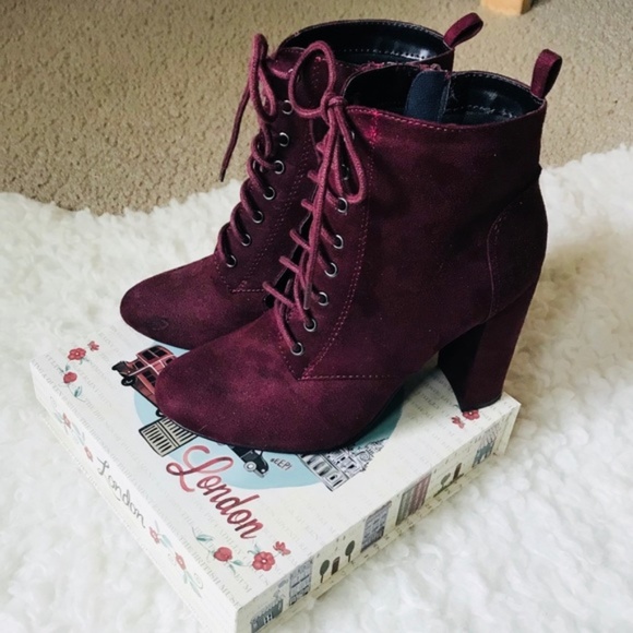 ModCloth Shoes - Burgundy Lace-Up Suede Booties - Modcloth